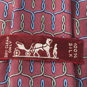 Hermès Tie Silk Equestrian Rose Slate Blue Light Green Excellent Condition